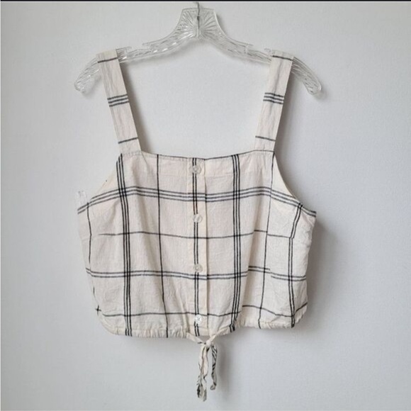 A NEW DAY Women’s Cropped Tank Top Large Linen Plaid Window Pane Contemporary - Picture 1 of 13